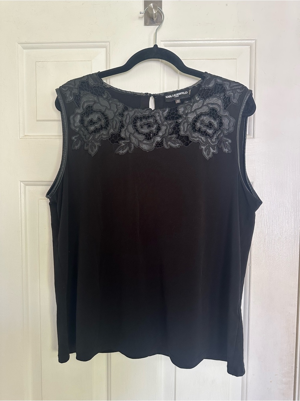 Karl Lagerfeld Black Sleeveless Top with Floral Lace Yoke